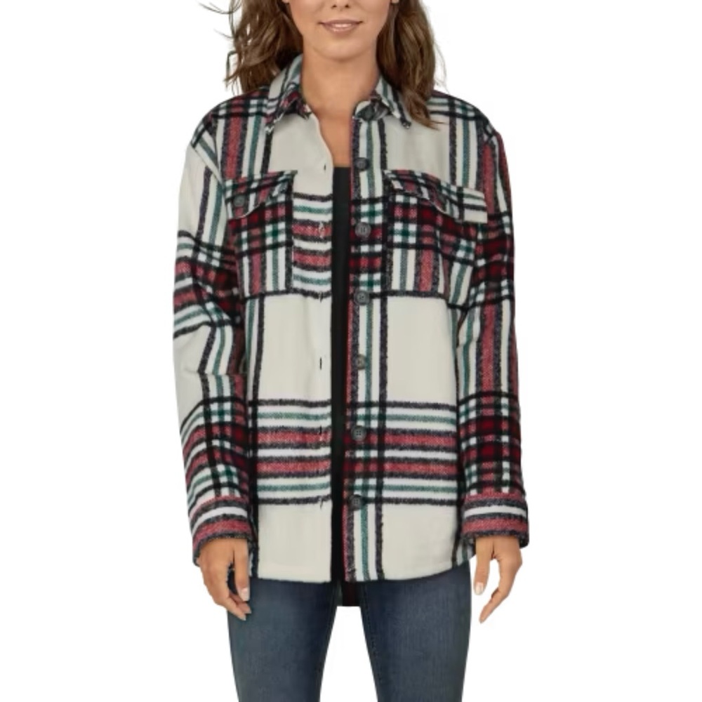 Natural Reflections XL Plaid Shacket Oversized Shirt Jacket Pockets Wool Blend